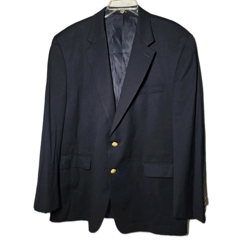 Lauren Ralph Lauren Blazer Mens 46R Navy Wool Two Gold-Button Sport Coat Jacket